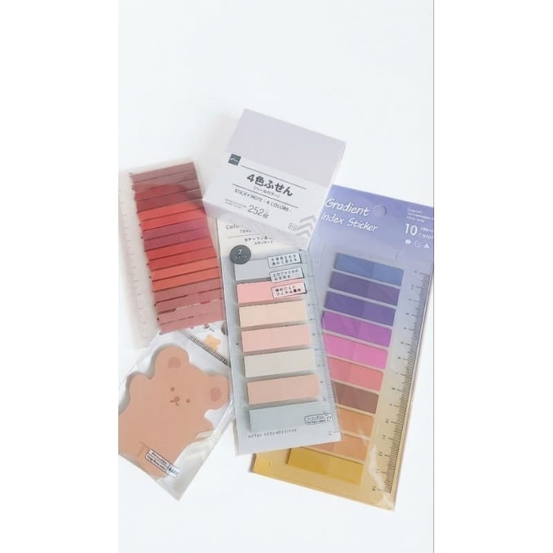 kit de flags + Post-its + Bloco ursinho