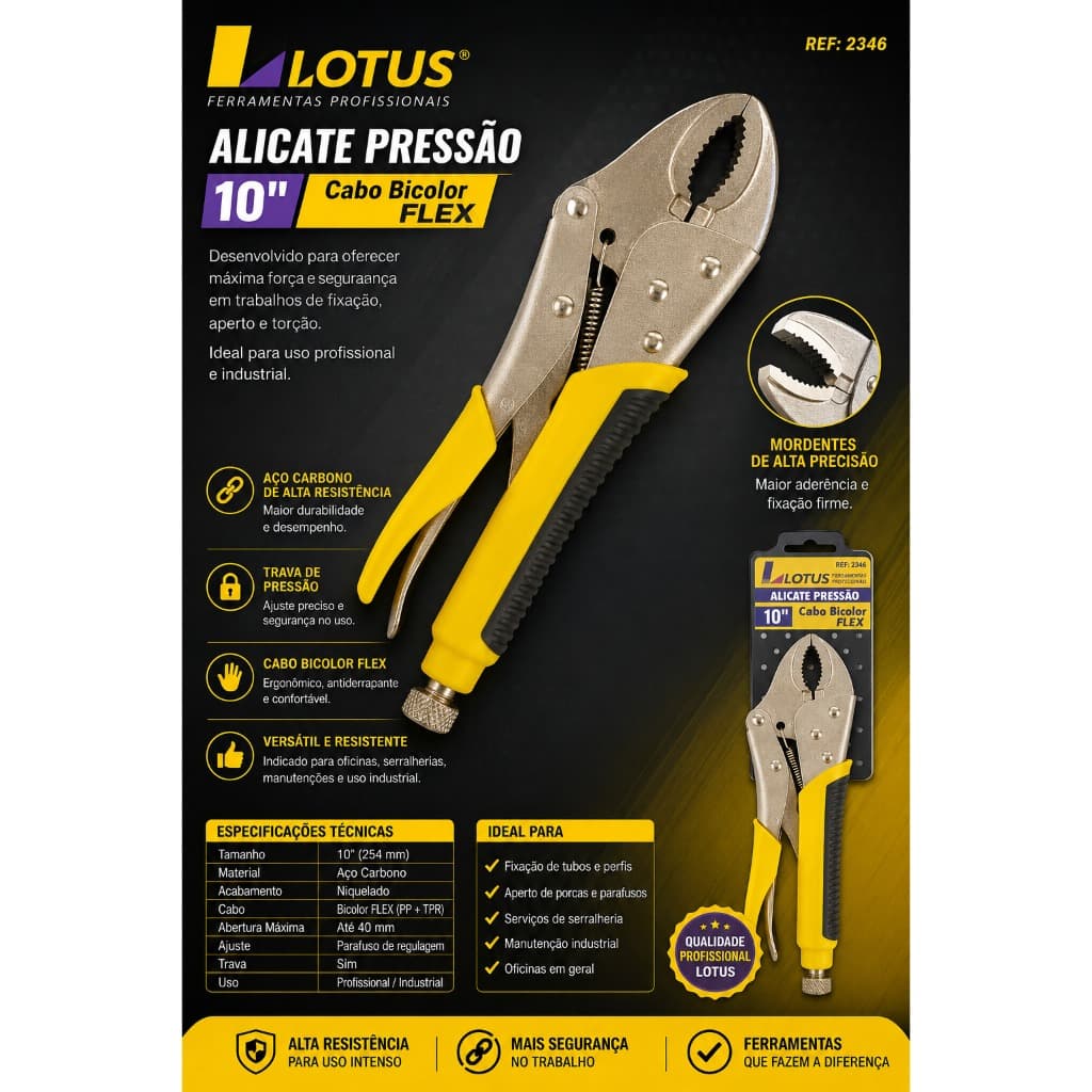 Alicate pressão 10 polegadas cabo emborrachado lotus