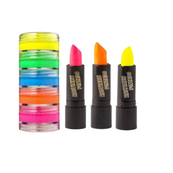 Kit 5 Tintas Faciais + 3 Batons Neon Festa Neon