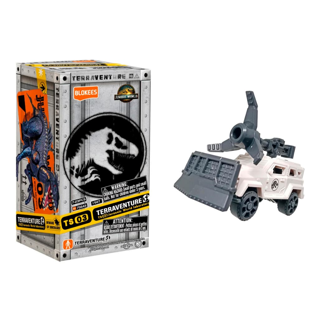 Boneco Jurassic World Blokee Dino Veículo Blindado Blokees