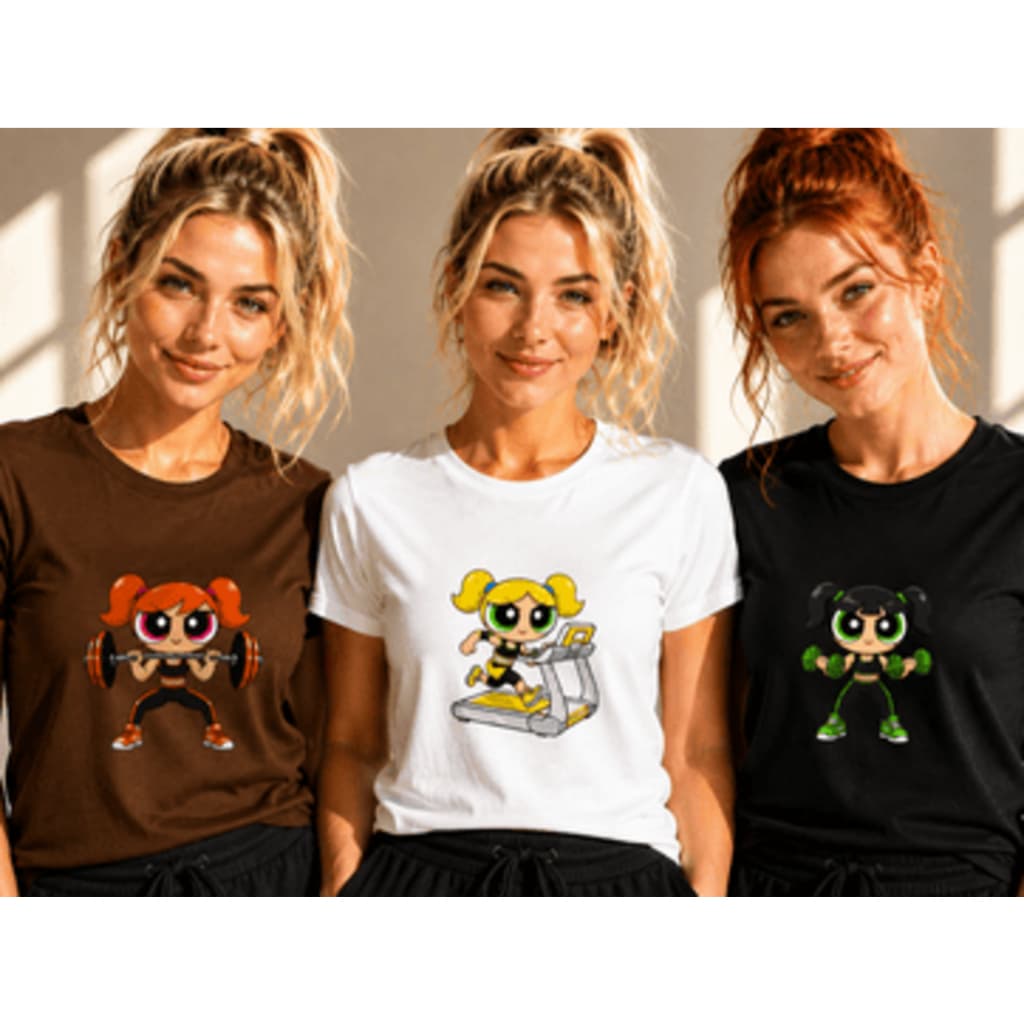 Kit 3 camisetas para treinar 100% algodão inspirada nas meninas superpoderosas Hiper Macia Lindas cores Entrega imediata
