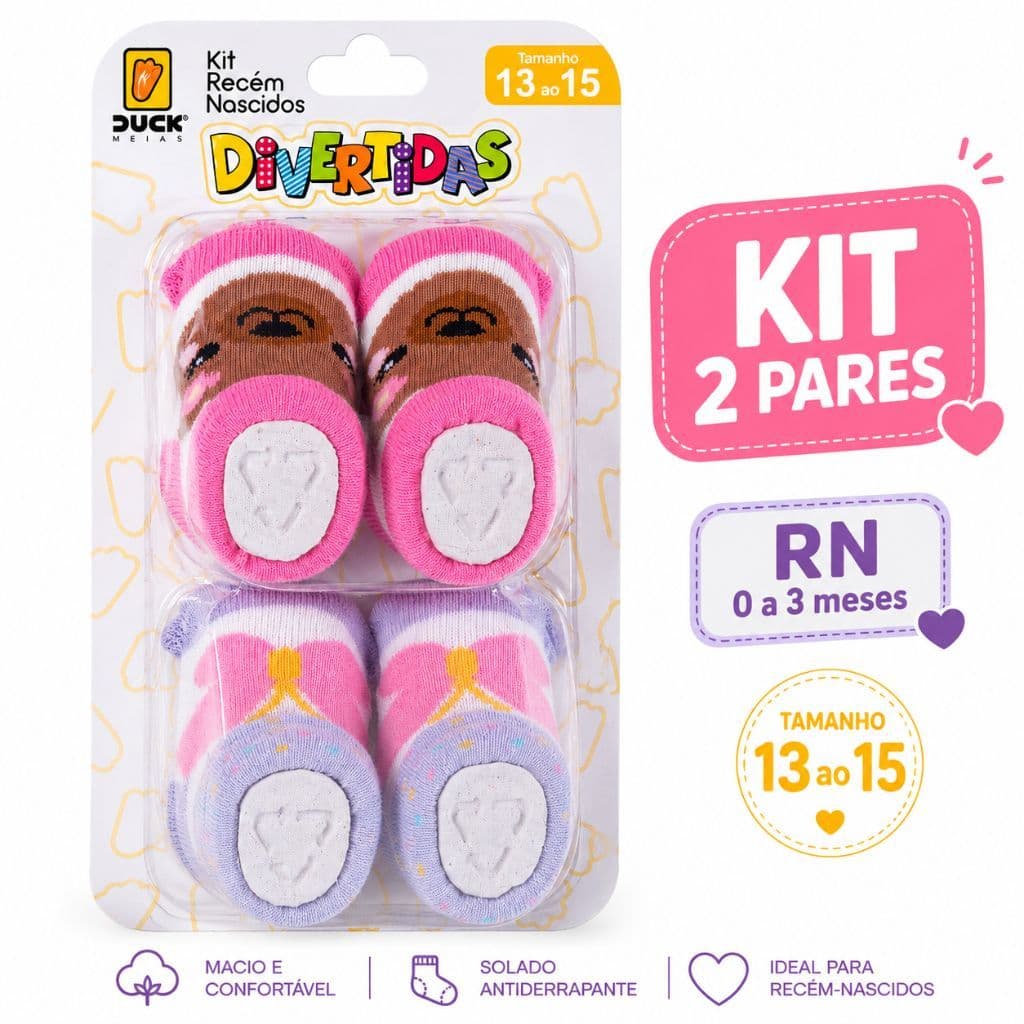Kit 2 Pares de Meia Recém Nascido Presente Chá de Bebê Menino Menina Maternidade Enxoval