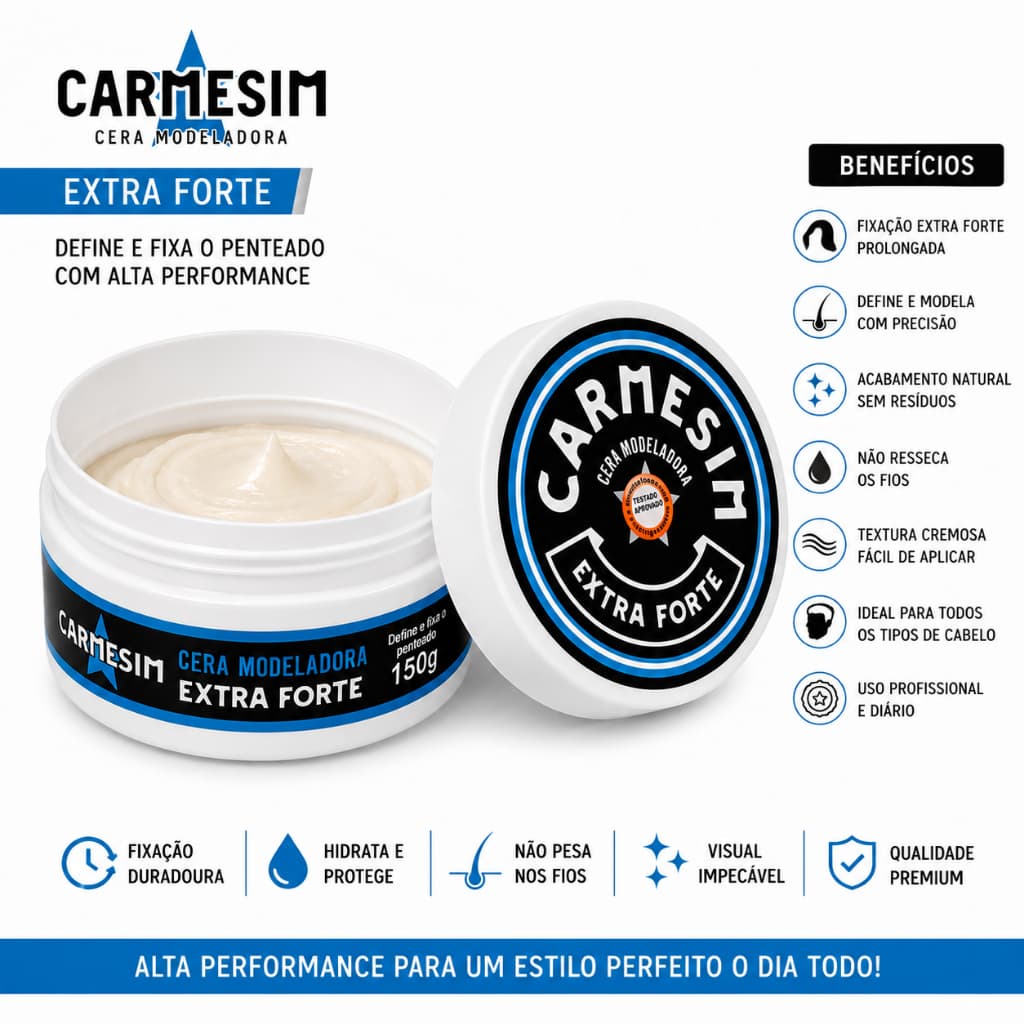 Cera Para Cabelo Carmesim 150g Extra Forte Pomada Modeladora Capilar Fixação Profissional Masculina