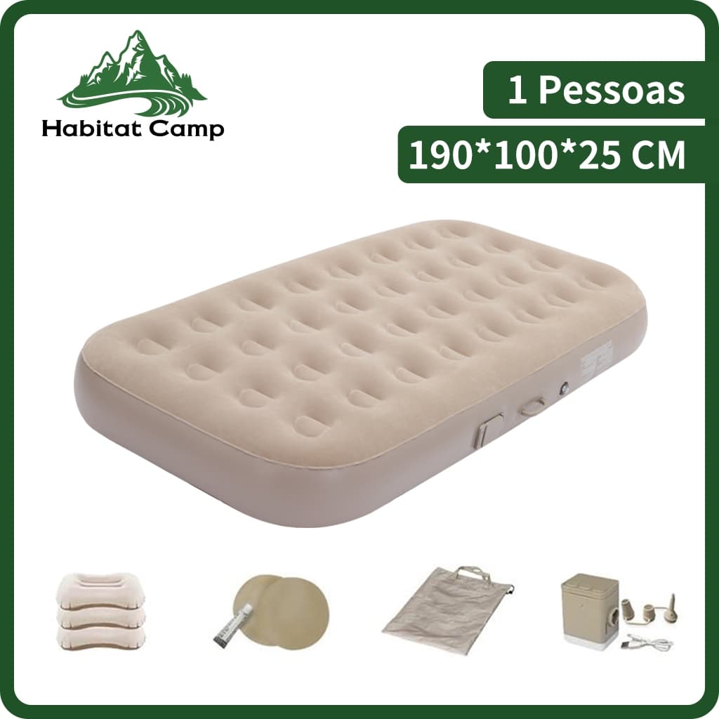 HABITAT CAMP Colchão Inflável Solteiro Vem Com Uma Bomba Inflável De Bateria De Lítio Embutida E Removível