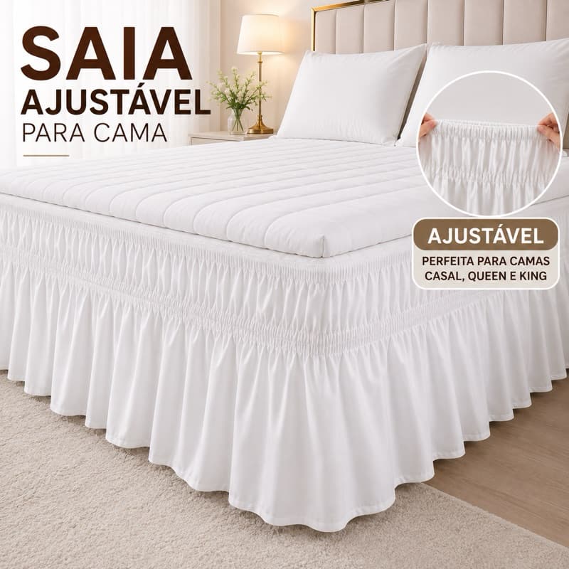 Saia Box Ajustável Elasticada para Cama Casal Queen King 100% Poliéster Protetor Decorativo Fácil de Lavar