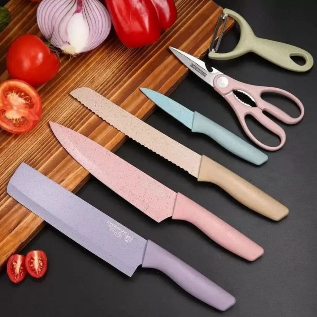Kit Facas Cozinha Inox 6 Peças Coloridas Relet Multicolor