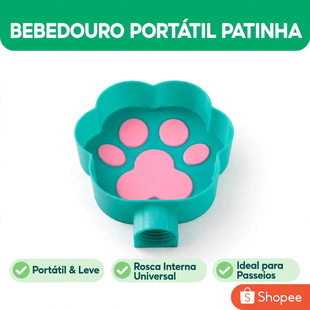 Bebedouro Portátil Para Pets - Potinho Patinha Rosqueável em Garrafa PET - Passeio e Viagem