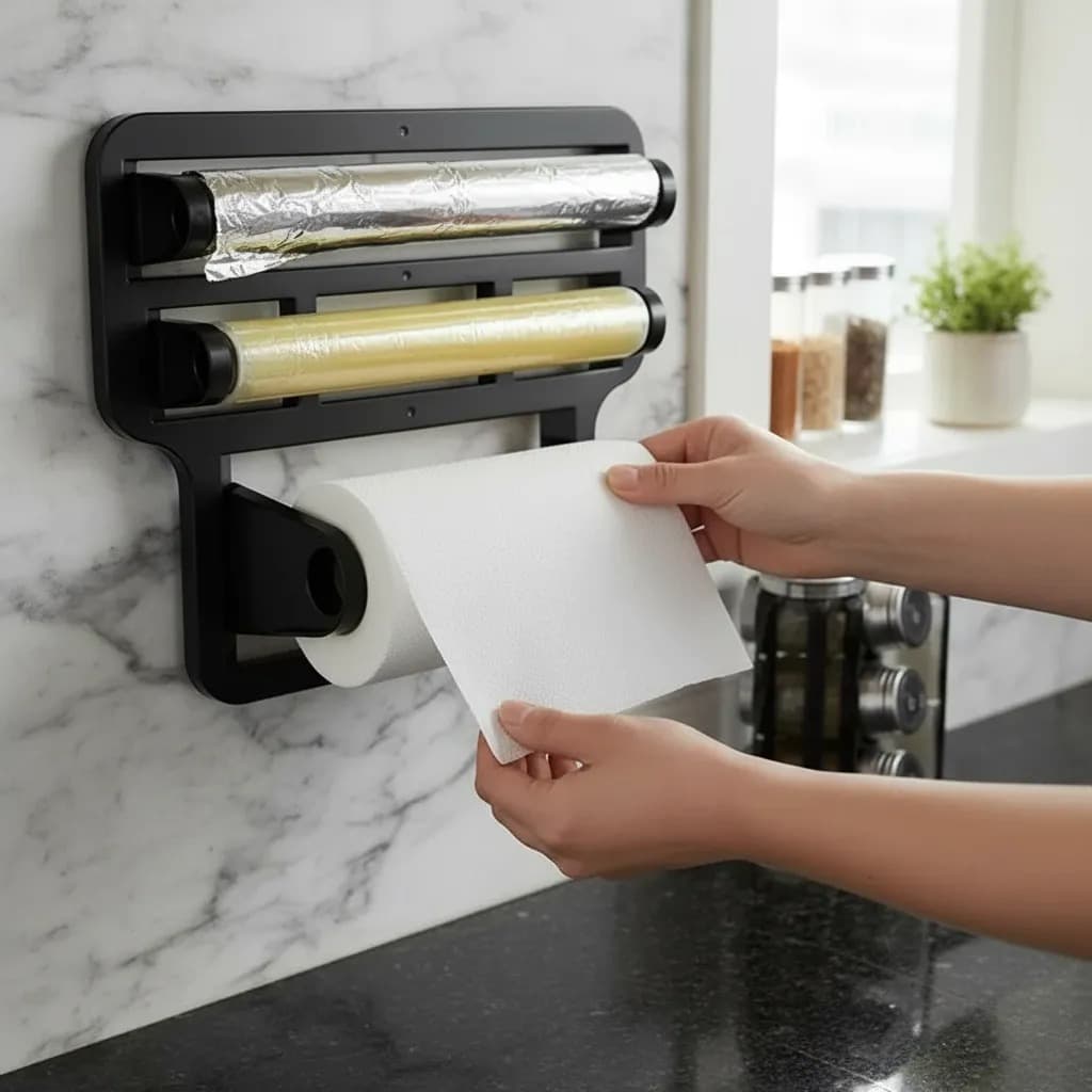 Suporte Triplo Porta Papel Toalha Aluminio Rolos Para Cozinha 4 em 1