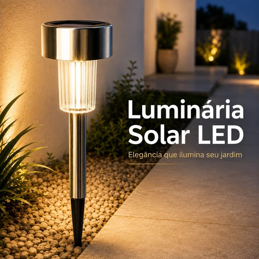 Luminária Solar LED Jardim 30cm IP44 Luz Automática para Quintal Caminho Varanda Branco Quente ou Frio
