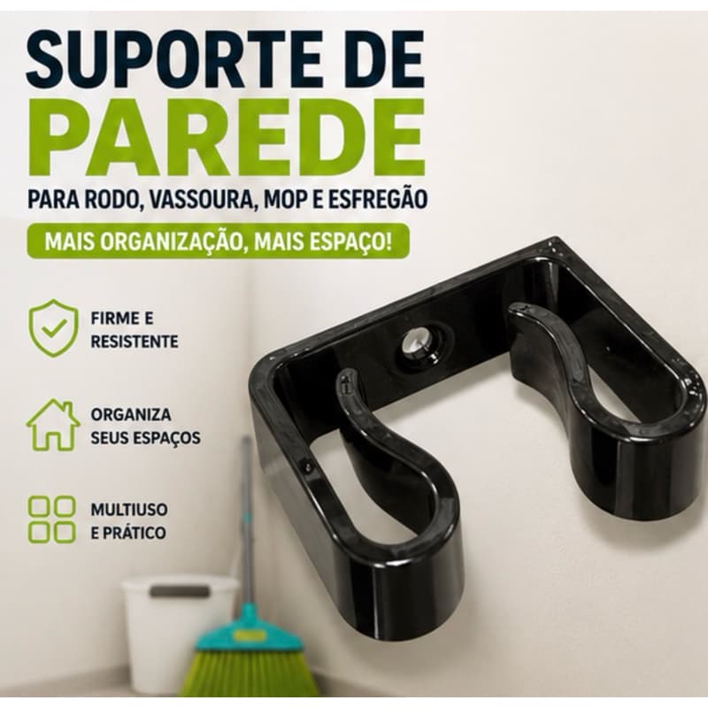 Suporte de Parede para Rodo Vassoura Mop Esfregão | Organizador de Limpeza | Porta Vassoura