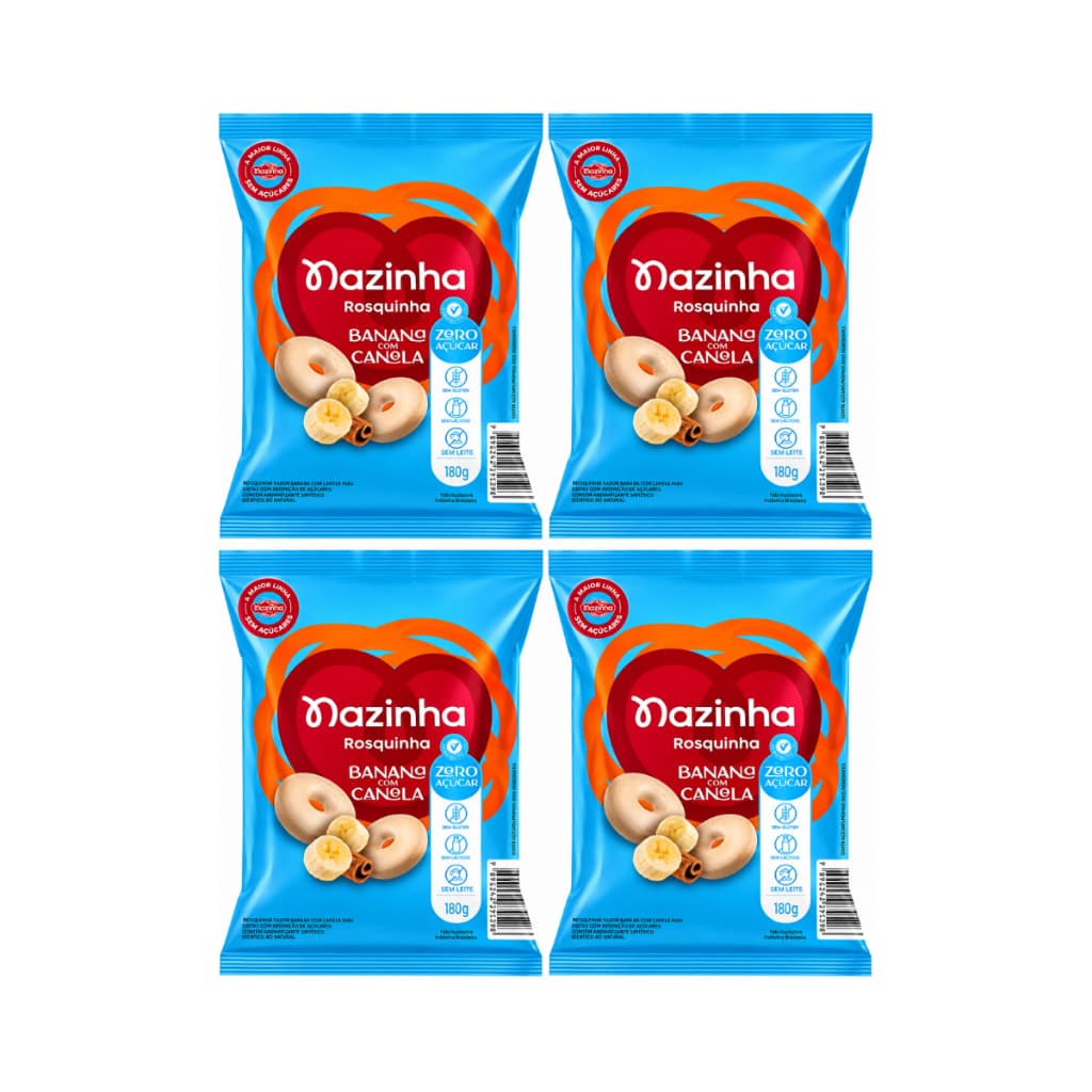 Kit 4 🍌 Rosquinha Banana com Canela 100g Nazinha | Zero Açúcar | Sem Glúten