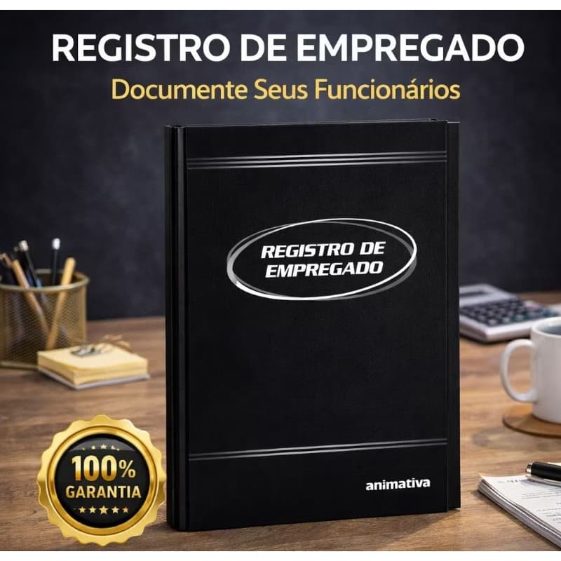 Livro Registro Empregado 100 Folhas Capa Preta Resistente Prático Controle Trabalhista