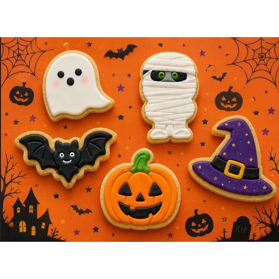 KIT 5 Cortadores Marcadores Halloween Pasta Americana Biscuit Marcador Bolacha Biscoito 5,5cm