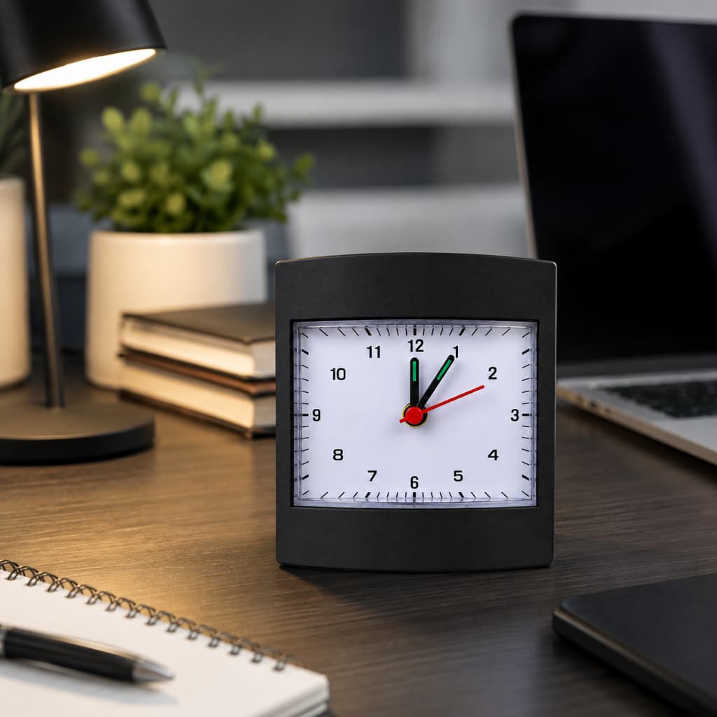 Relógio de Mesa Quadrado Preto Horas Alarme Despertado Pilha Quarto Casa Escritório⏰