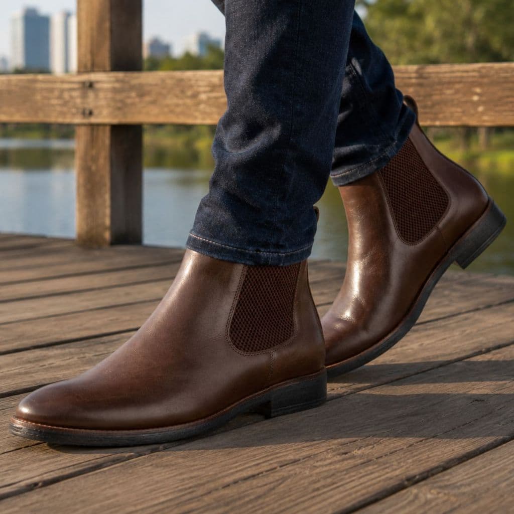 Bota Masculina Couro Legítimo Botina Chelsea Country