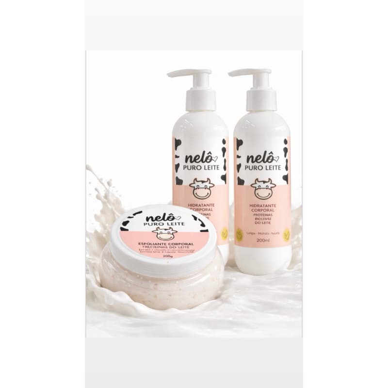 Sabonete Líquido Nelô + Hidratante Corporal  + Esfoliante Kit Nelo Puro Leite 3 Itens