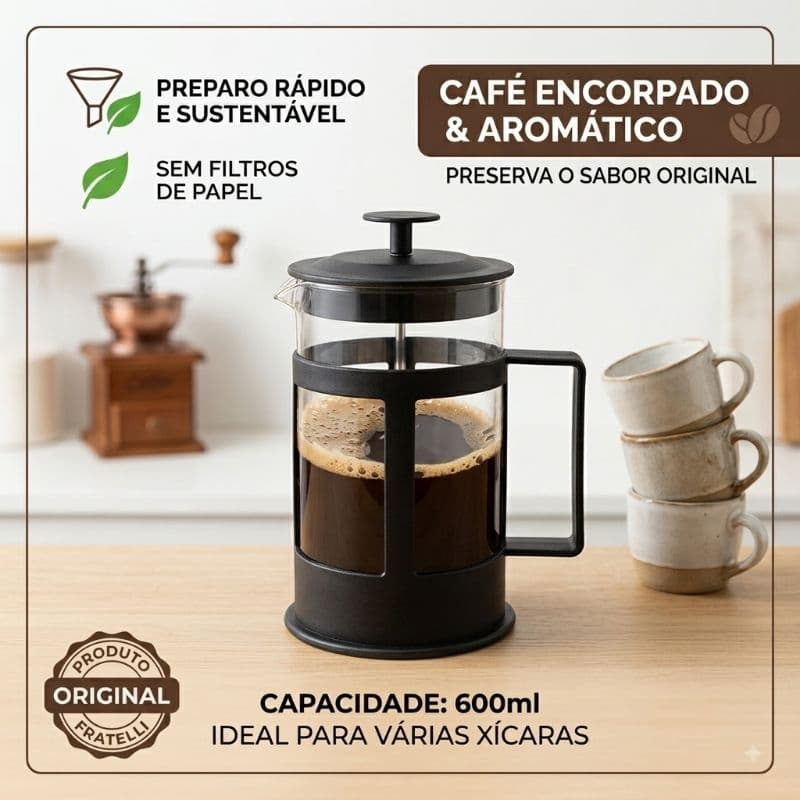 Cafeteira Prensa Francesa Manual  600ML Cremeira Café, Leite, Chá Capuccino Batido Espumeira