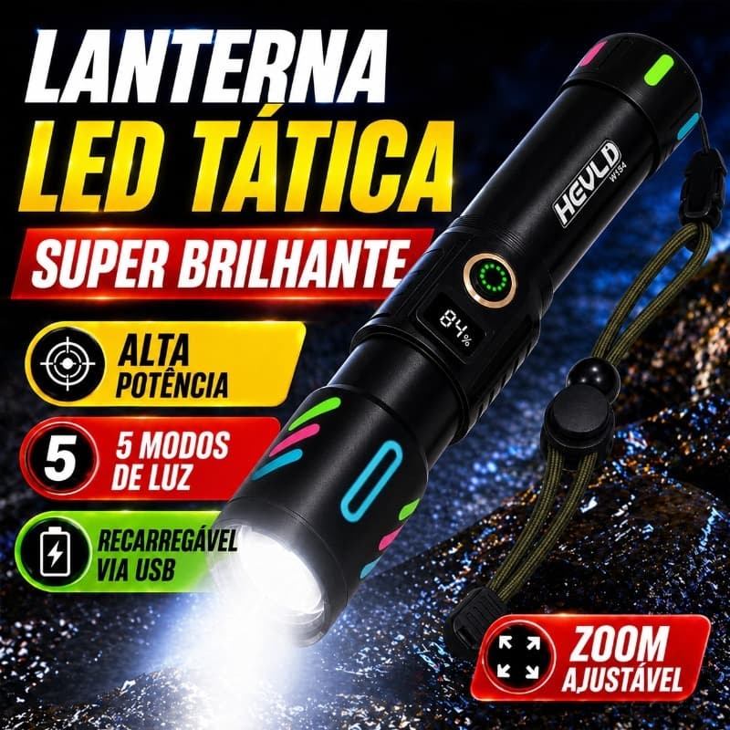 Lanterna Poderosa Led Recarregável De Luz Tática Led W600-HY-514 Display Digital À prova d'água