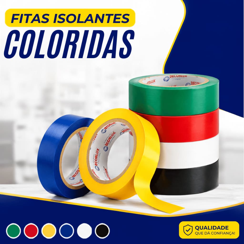 Fita Isolante Colorida 10m Largura 18mm para Cabos Isolamento Elétrico Reparos Alta Aderência Flexível