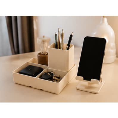 Kit Organizador de Mesa Escritório 3 Peças Porta Caneta Suporte Celular Bandeja Multiuso Porta Lápis Minimalista