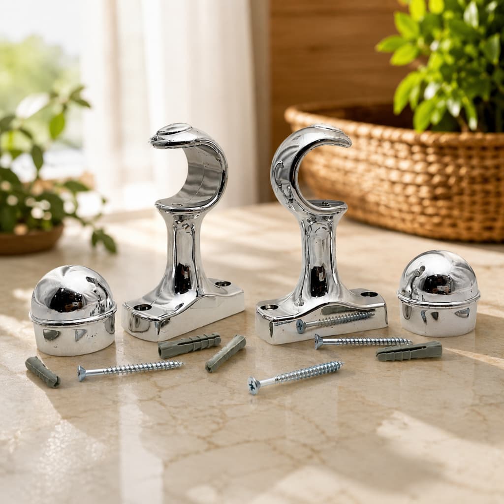 Kit Suporte Varão Cortina Cromado 28mm Reforçado 2 Furos Completo Com Bucha Parafuso Ponteira