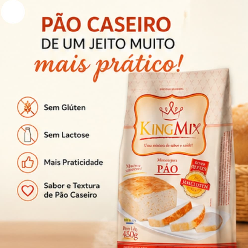 Mistura para Pão Sem Glúten e Sem Lactose King Mix 450g | Pão Caseiro Prático