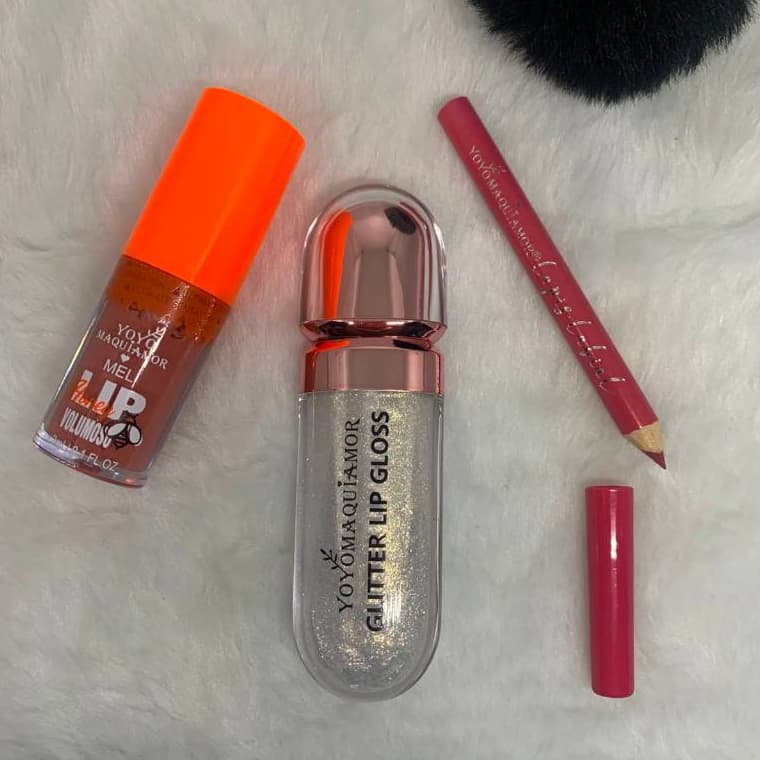 Glitter Lip Gloss + Lapis Labial + Lip Volumoso | Kit 3 em 1 - Trio Set