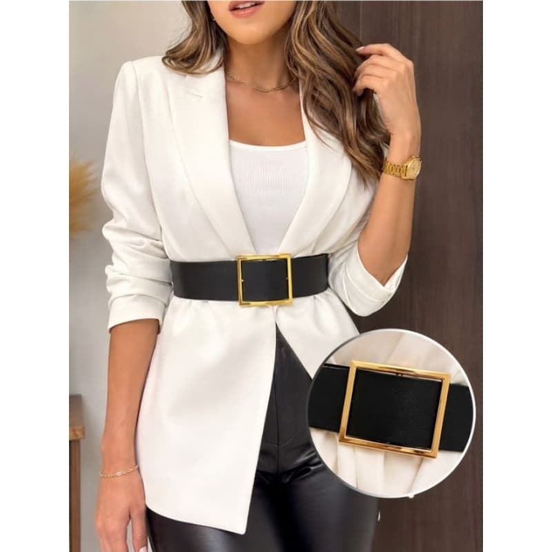Cinto Feminino Largo 5cm Fivela Dourada Grande com Velcro Marcar Cintura Chique Elegante Moderno Vintage