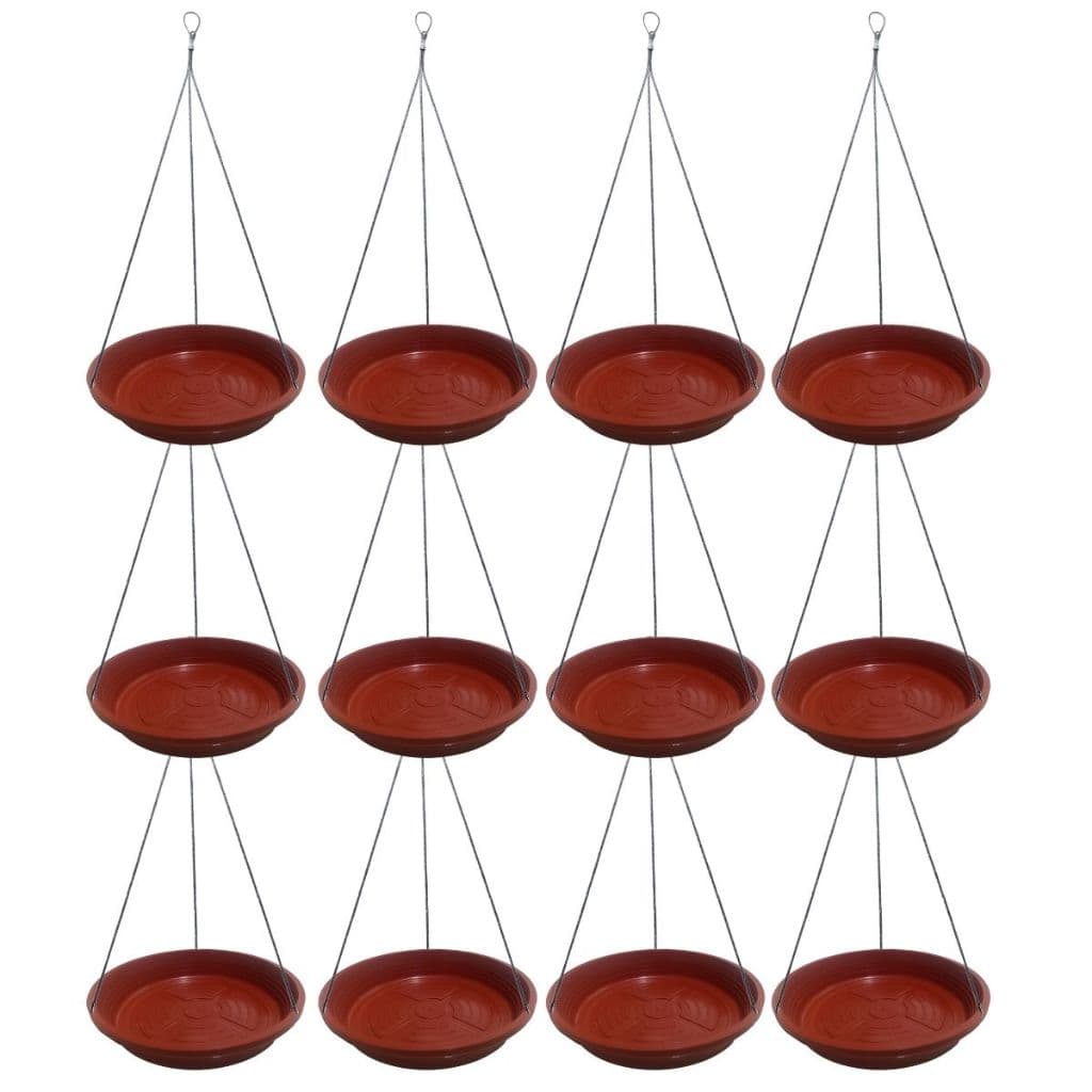 12 Kit Suspenso Para Vaso de Planta Pendente Pendurar Vasos - Prato Cerâmica 17cm + Haste Cabo 40cm