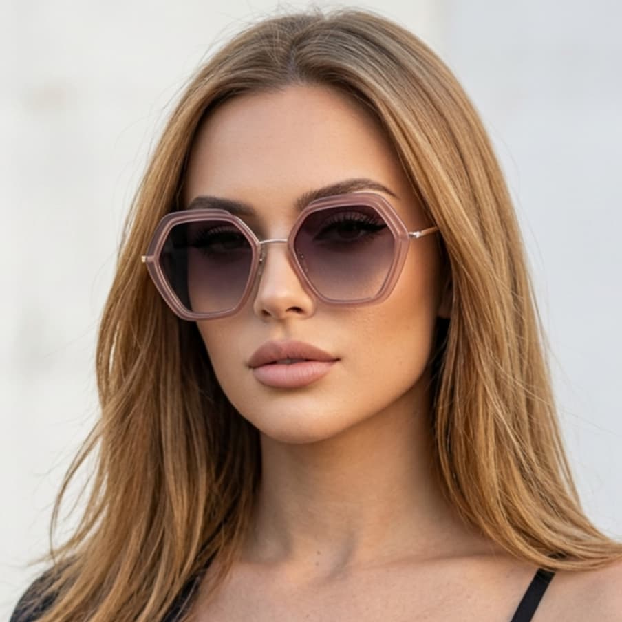 Óculos de Sol Feminino Hexagonal UV400 Retrô Vintage Geométrico Elegante Luxo
