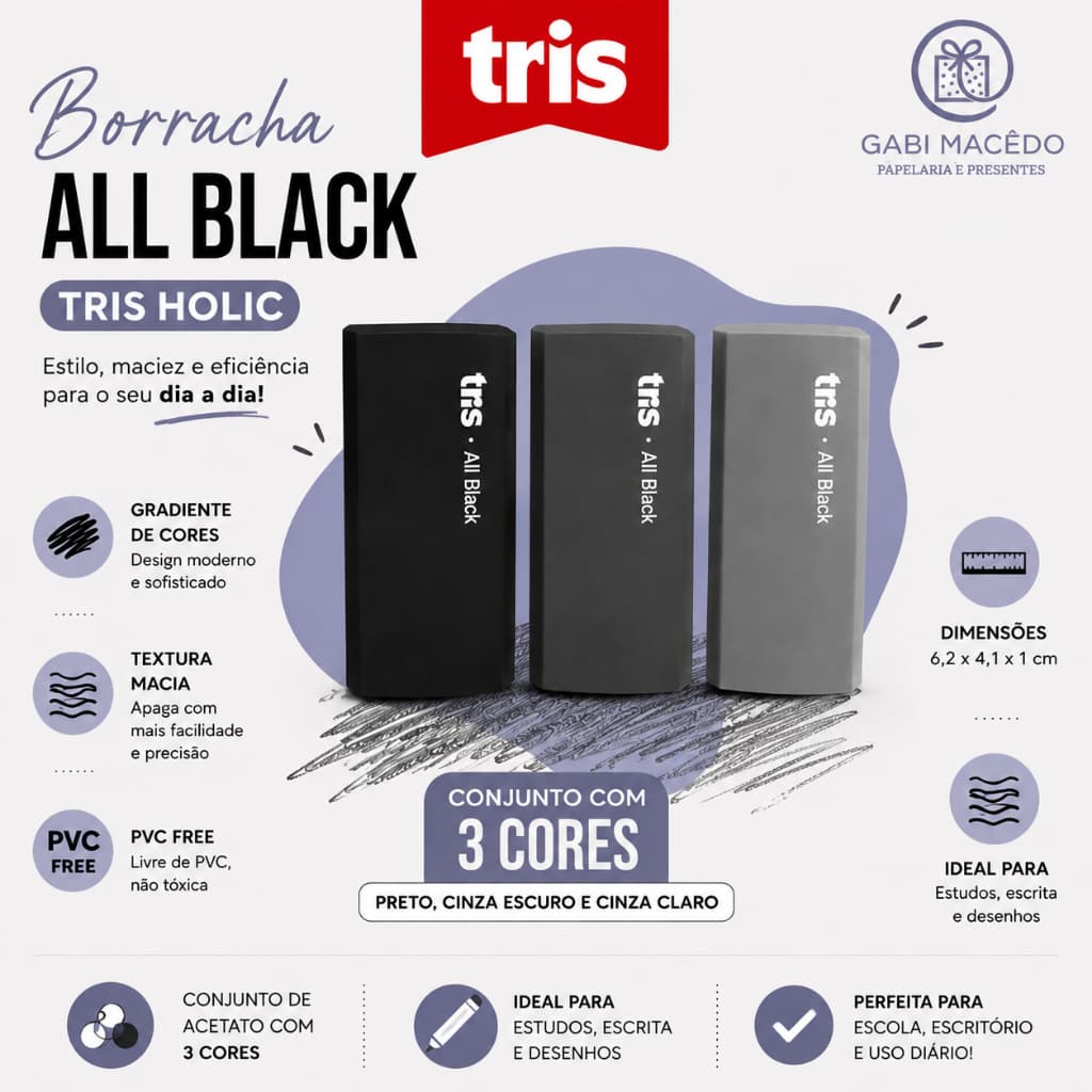Borracha Holic All Black - Com 3 unidades - Tris