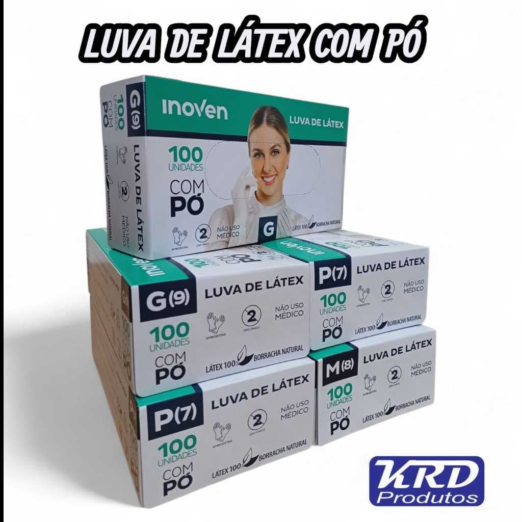 Luva de Látex com Pó Inoven Descartável – Caixa com 100 Unidades P M G
