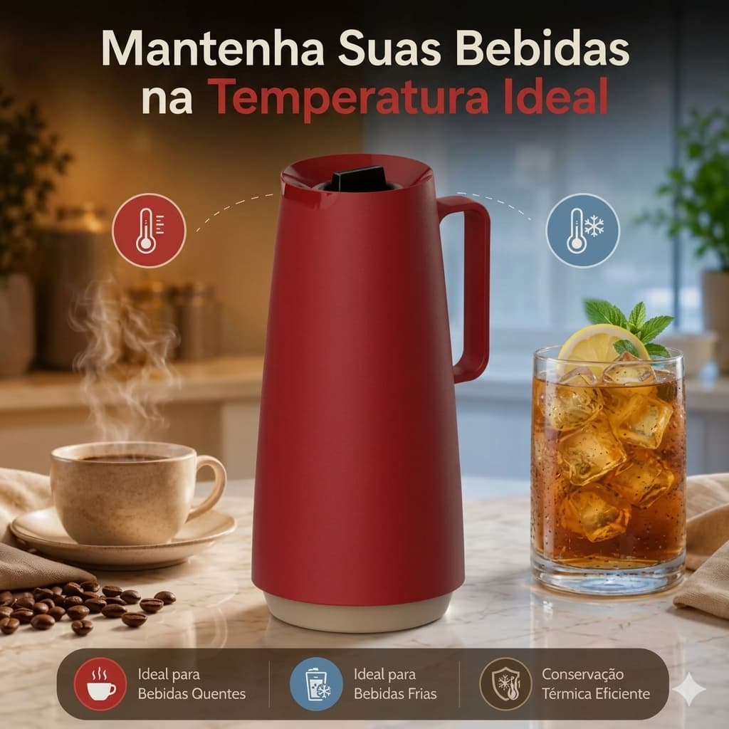 Bule Térmico Tramontina Exata 1L Ampola de Vidro Garrafa Térmica para Café Chá Conserva Quente e Frio