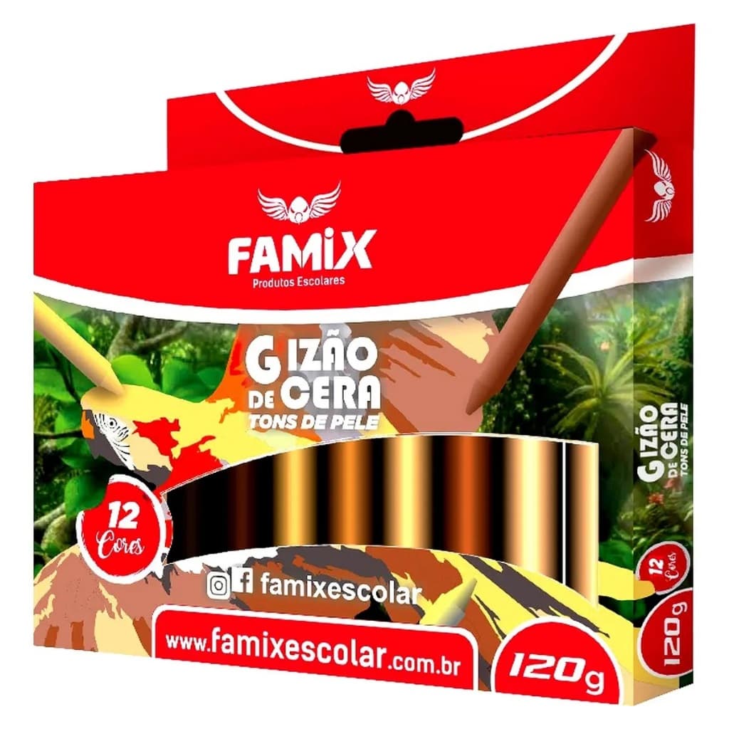 Giz De Cera Jumbo 12 Cores Tons De Pele 120g - Famix