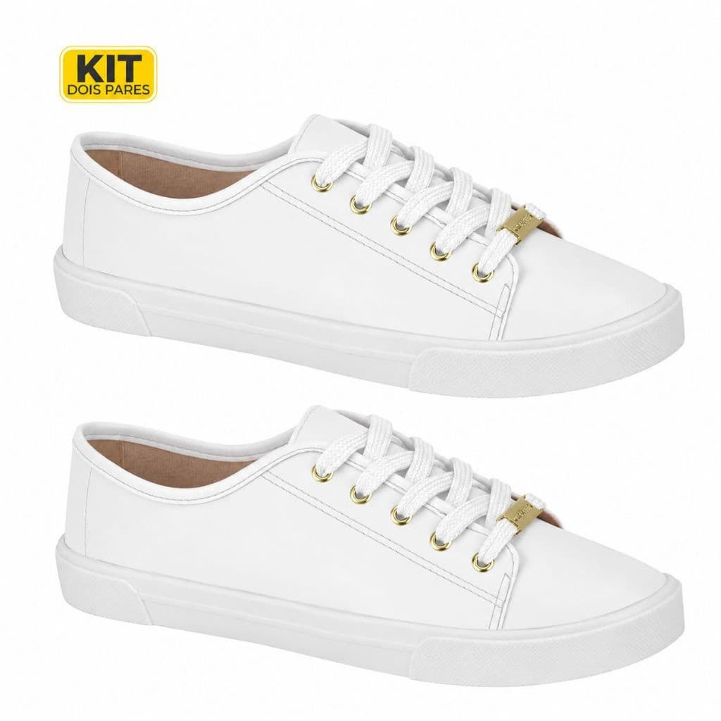 Kit 2 Tênis Feminino Branco Versátil Oferta Especial Trabalho Área Da Saúde Leve Ideal  Uso Diário