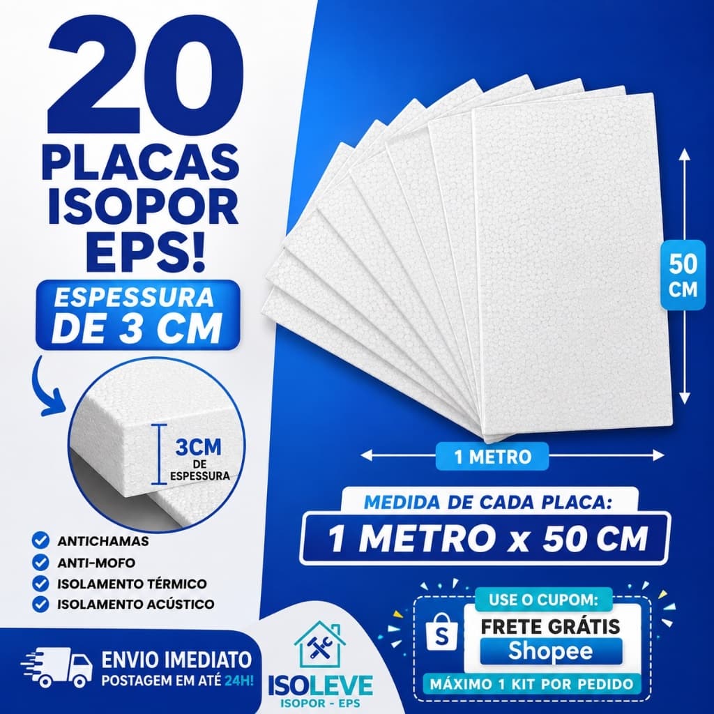 KIT COM 20 PLACAS DE ISOPOR EPS - PARA FORROS E TETO ANTICHAMAS