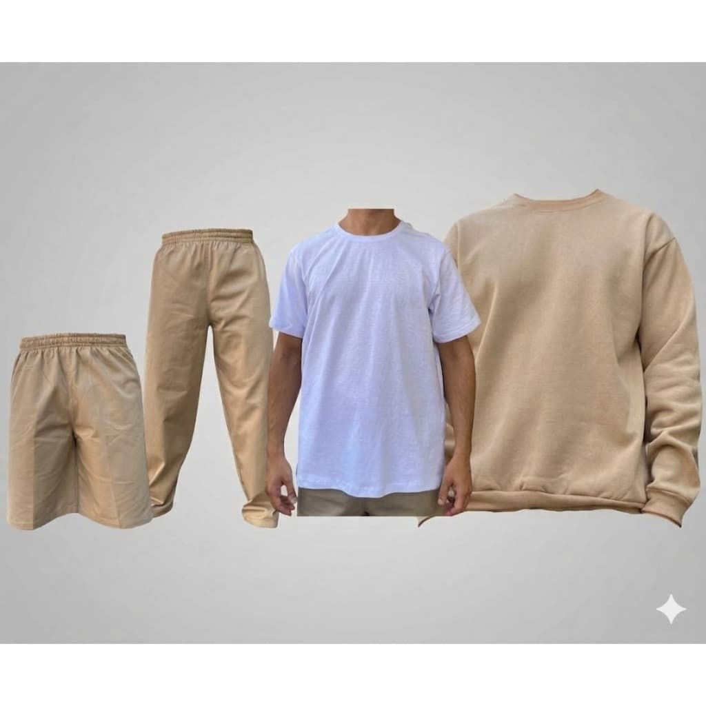 Kit Jumbo Padrão CDP Detento Preso 1 Camiseta Branca + 1 Bermuda + 1 Calça Sarja + 1 Blusa Moletom Penitenciaria