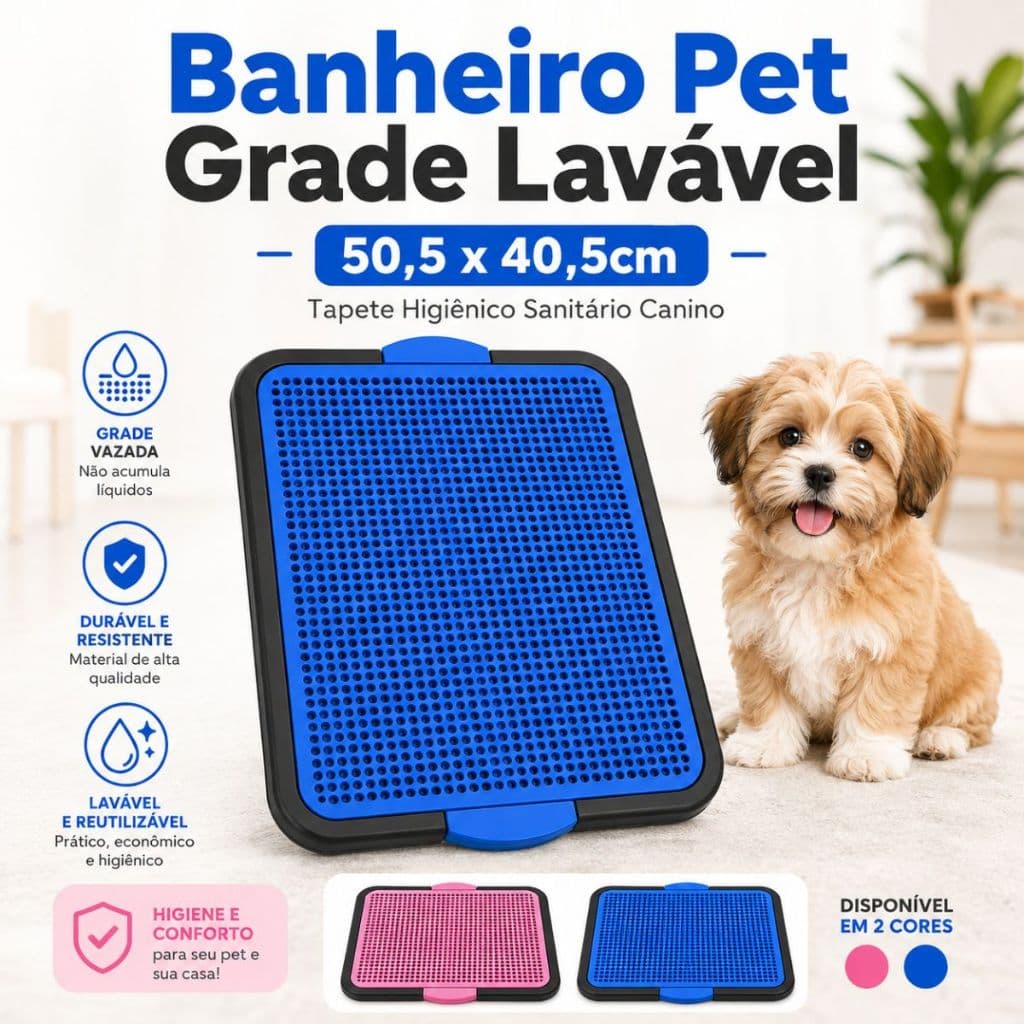 Banheiro Pet Grade Lavável Tapete Higiênico  50,5 x 40,5cm Sanitário Canino Higiênico Lavável