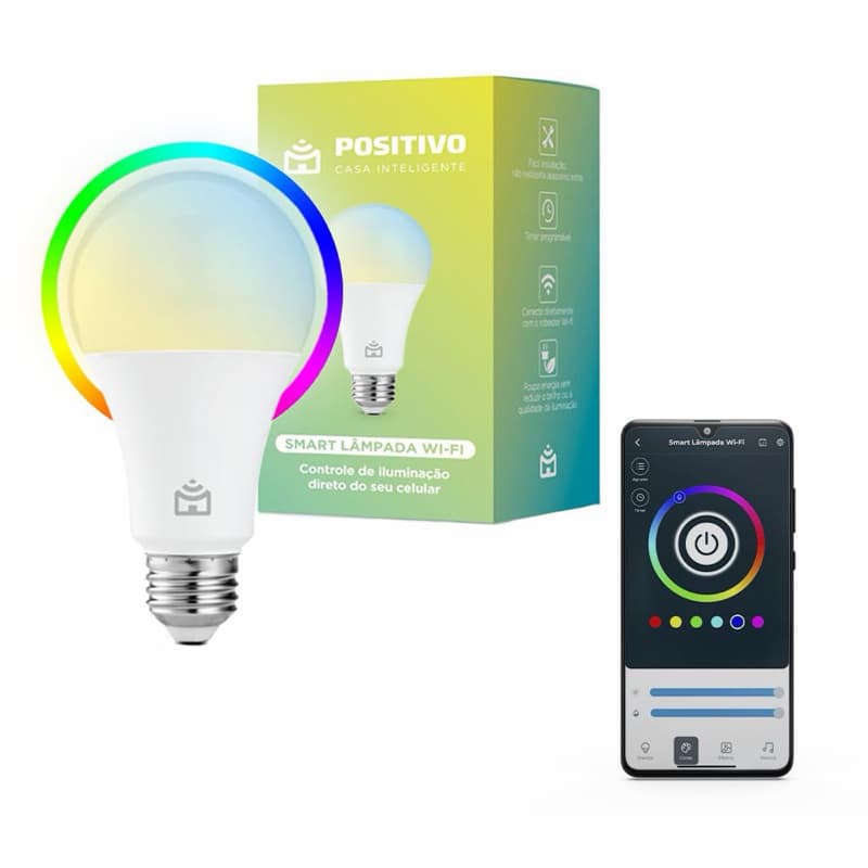 Smart Lâmpada Wi-Fi Positivo Casa Inteligente, Iluminação Branca (Quente e Fria) e RGB(16 bilhões de cores)