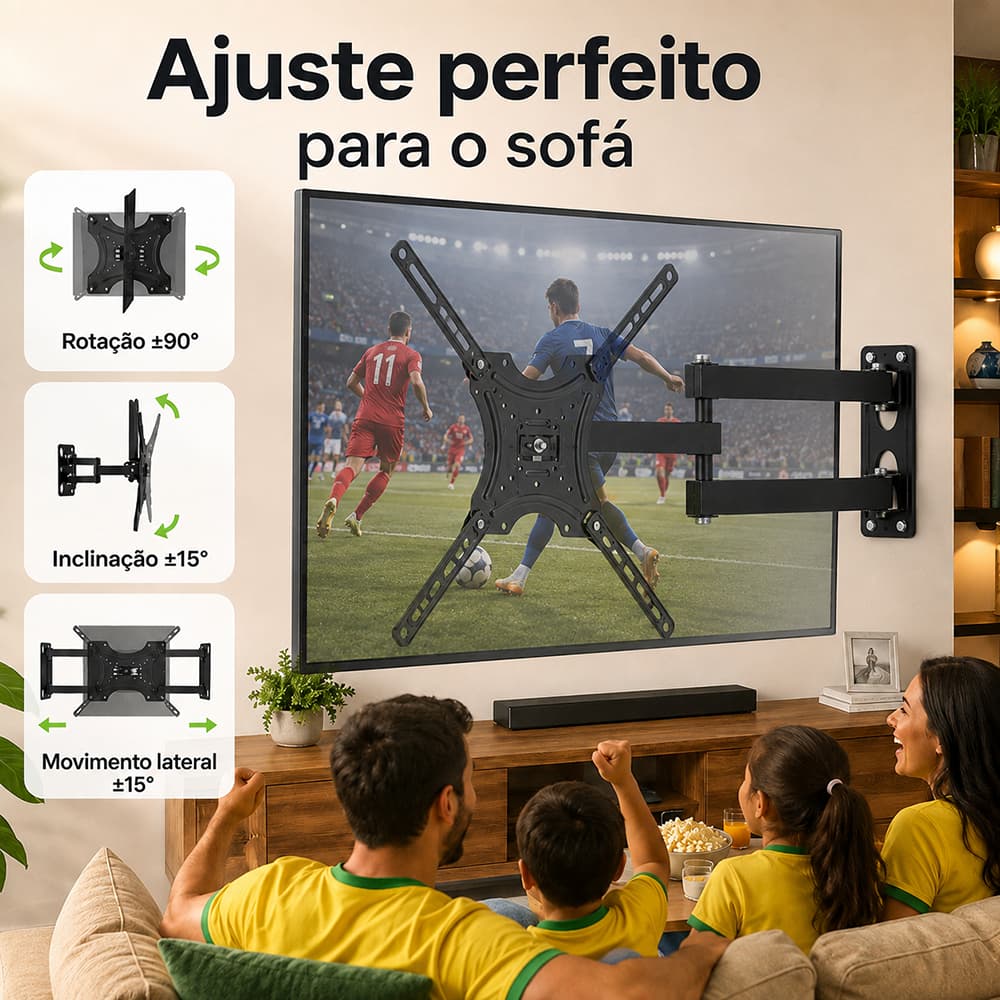 Suporte Articulado TV Giratório ±90° Braço Extensível Resistente