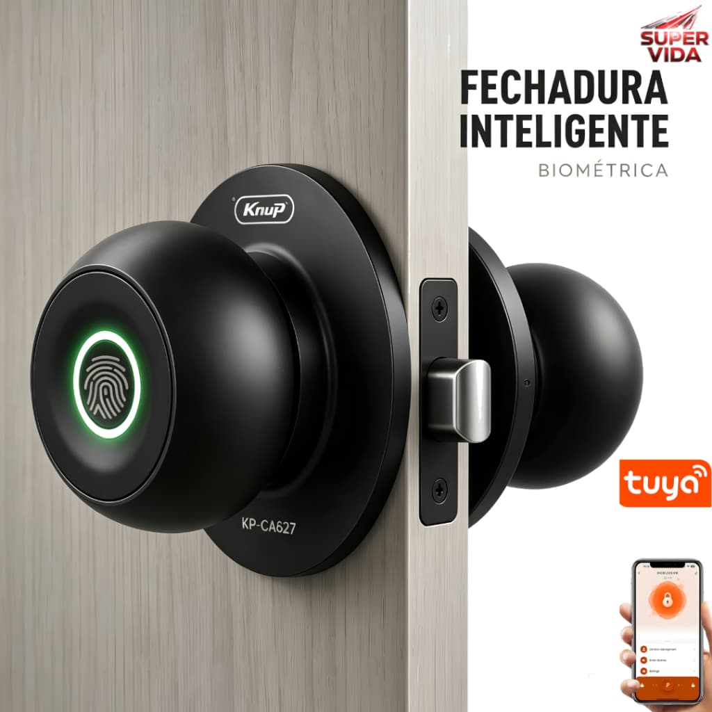 Fechadura Inteligente 3em1 Biométrica Impressão Digital APP Tuya Bluetooth Para Quarto Casa-Knup