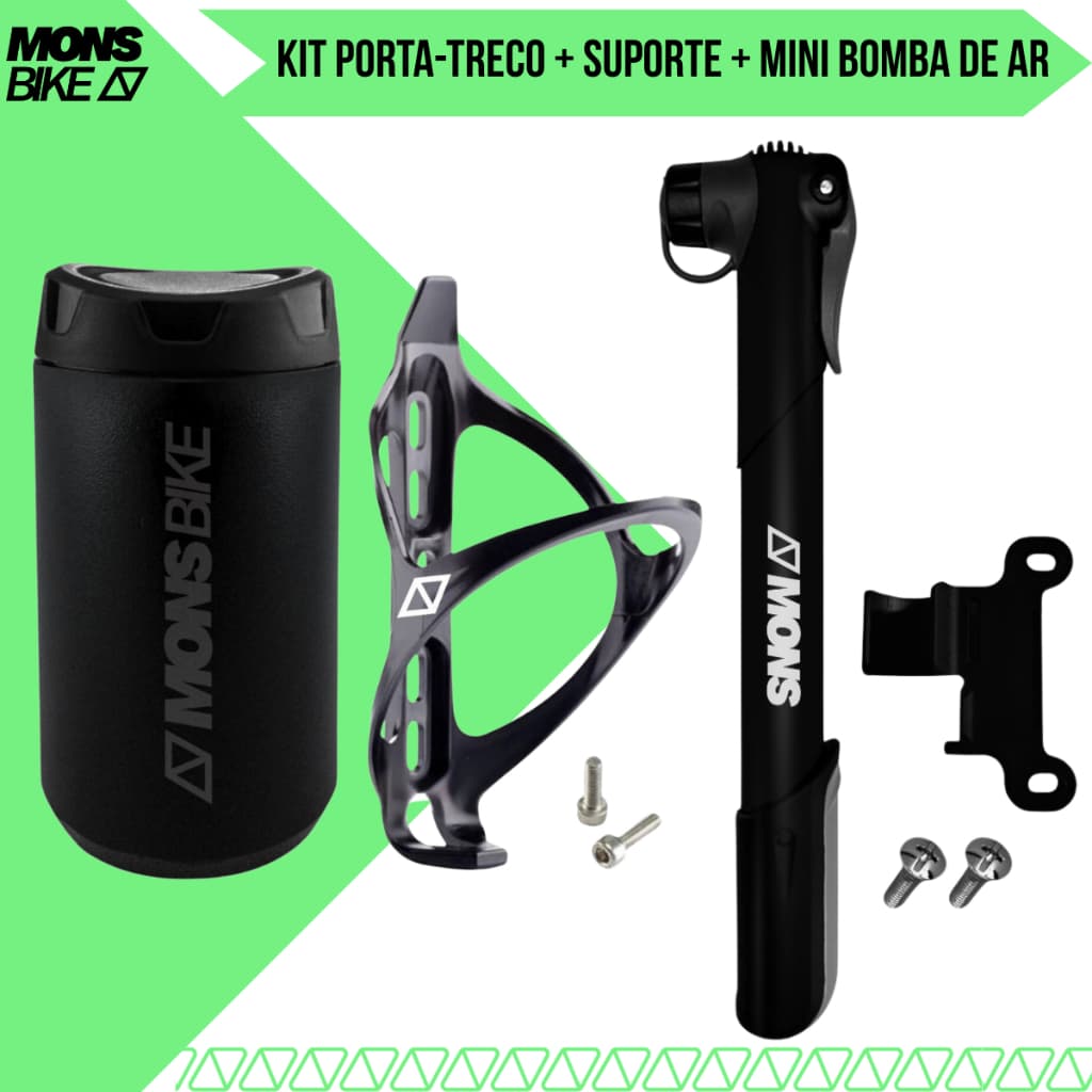 Kit Bike Porta Treco Ferramentas Com Forro Antirruído + Suporte De Quadro + Mini Bomba Ar Mons Snow