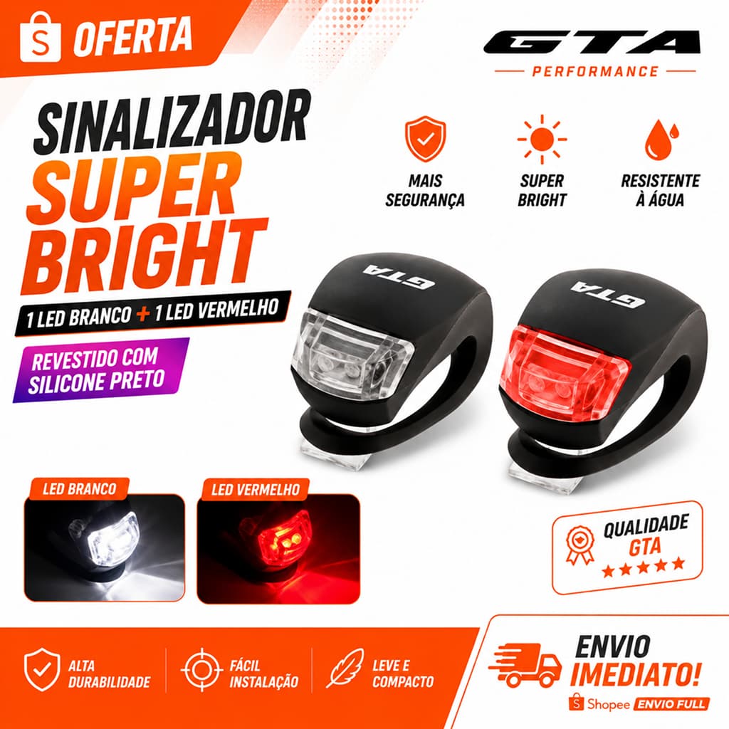 Par Sinalizador Led Duplo Farol Lanterna Pisca Branco Vermelho Modelo Sapinho Para Bicicleta Bike