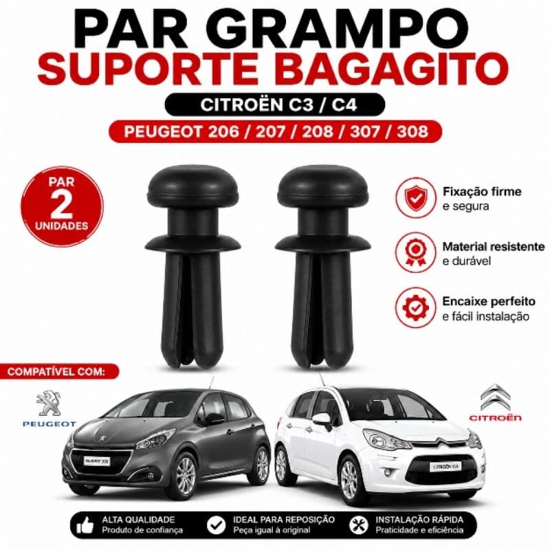 Par Grampo Suporte Superior Cordão Bagageiro Citroën C3 C4 Peugeot 206 207 208 307 308