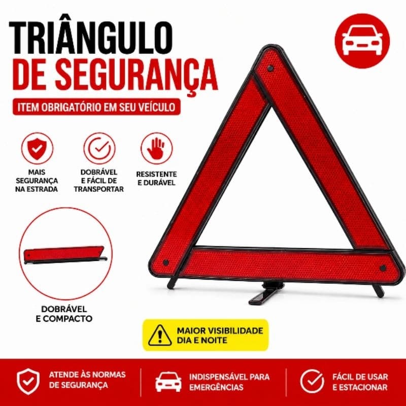Triângulo de Segurança Automotivo Refletivo Dobrável para Emergência Veicular Automotivo