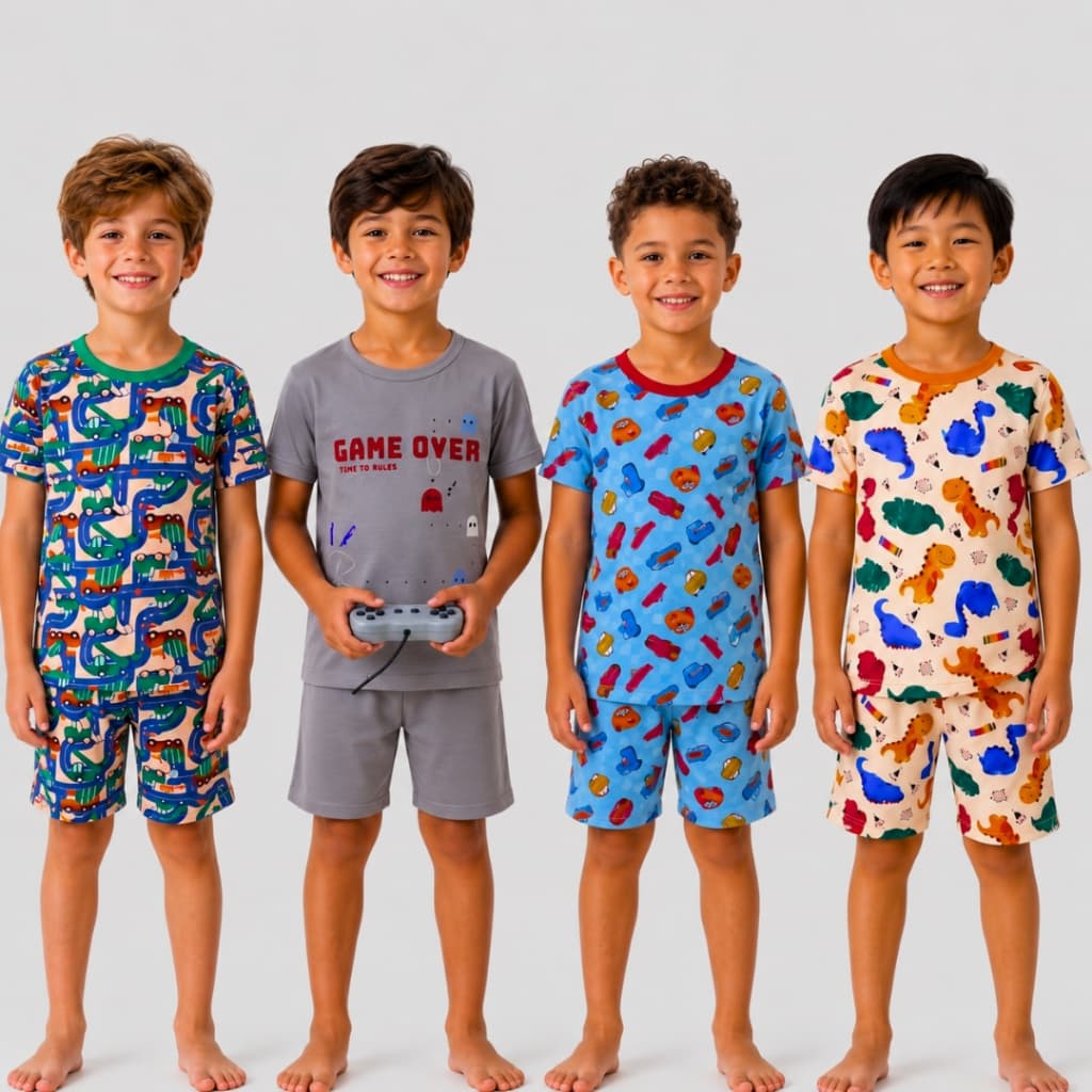 Kit 2 Pijama Verão Menino Masculino Liso e Estampado em Algodão e com Personagem do 1 ao 16 anos