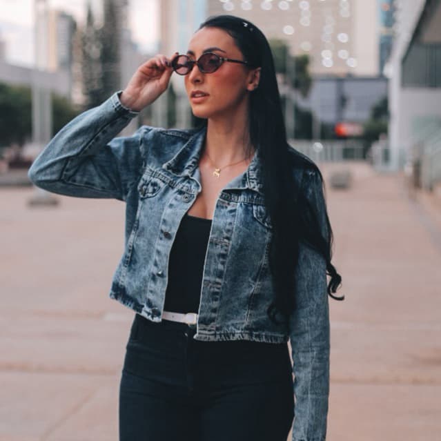 Jaqueta Jeans Feminina Azul Marmorizada