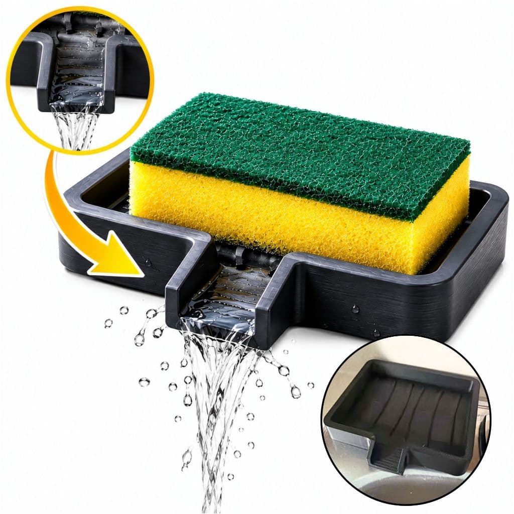 Suporte Porta Esponja Bucha Pia Cozinha Escorredor Agua Organizador Detergente Autodrenante Anti Mofo Preto