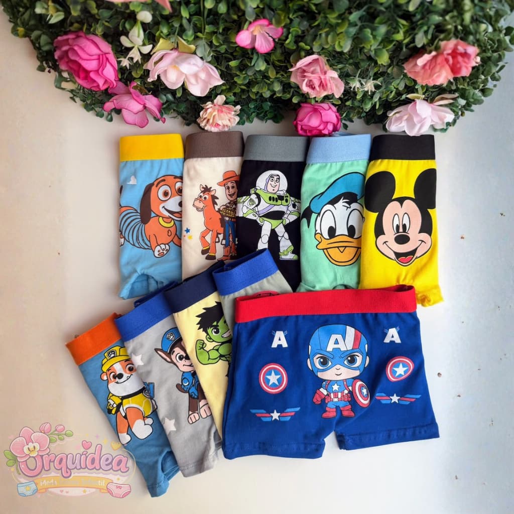 Kit 5 Cuecas Box Masculinas Infantil Desenhos Super Heróis Diversos Estampada
