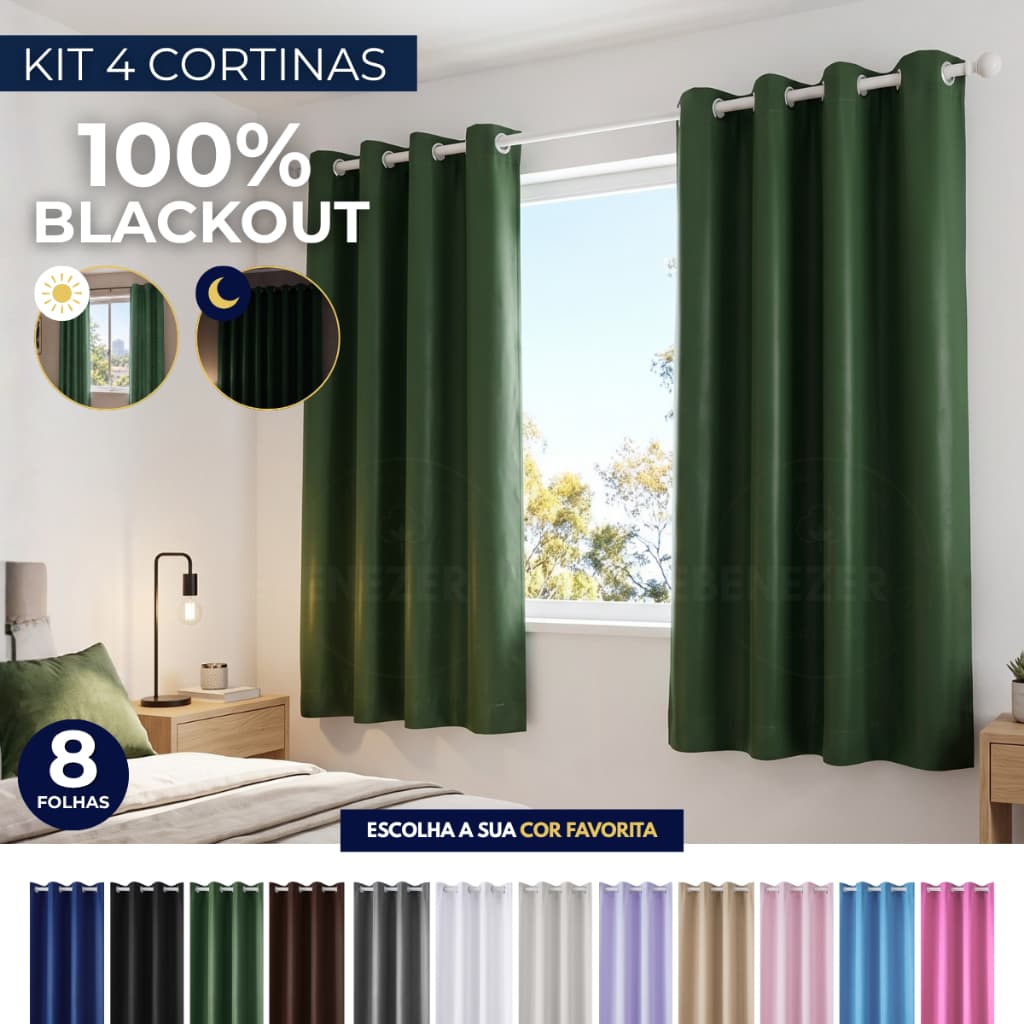 Kit 4 Cortina Blackout De Pvc 2,2x1,3m Fácil Limpeza Corta Luz Janela Quarto Sala Escritório